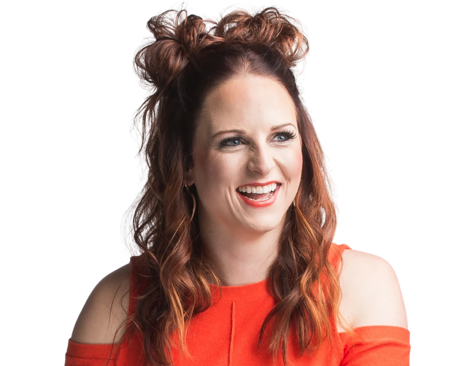 Nicole Roundy smiling in a red top