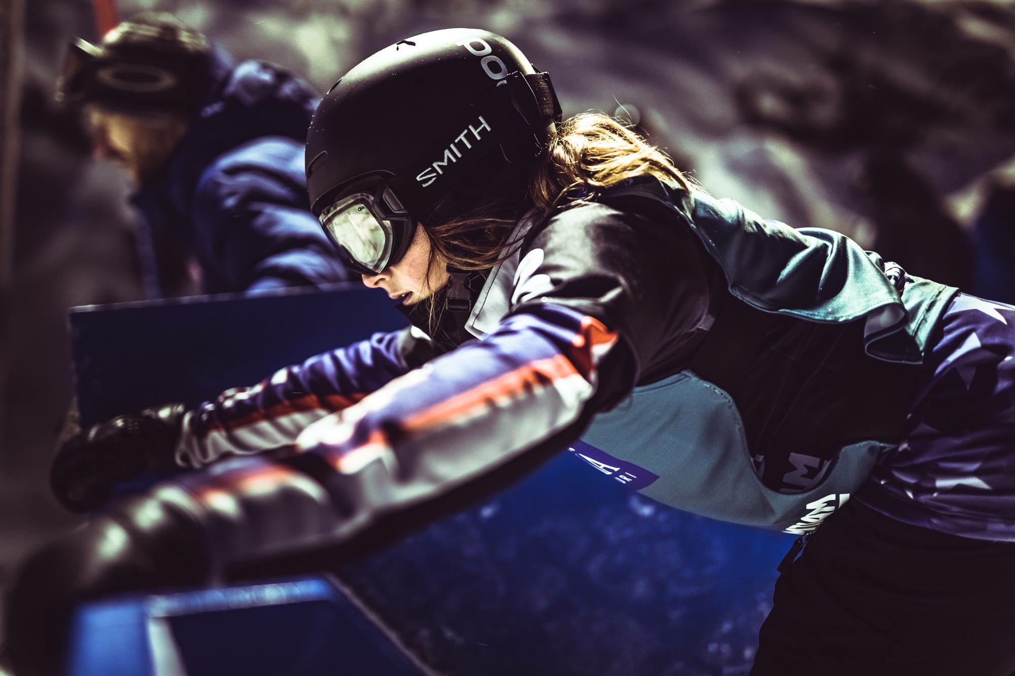 Nicole Roundy competing in para snowboard